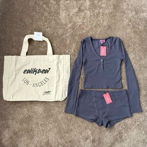 NWT Edikted Rebekah Ribbed Top and Shorts with Tote Bag